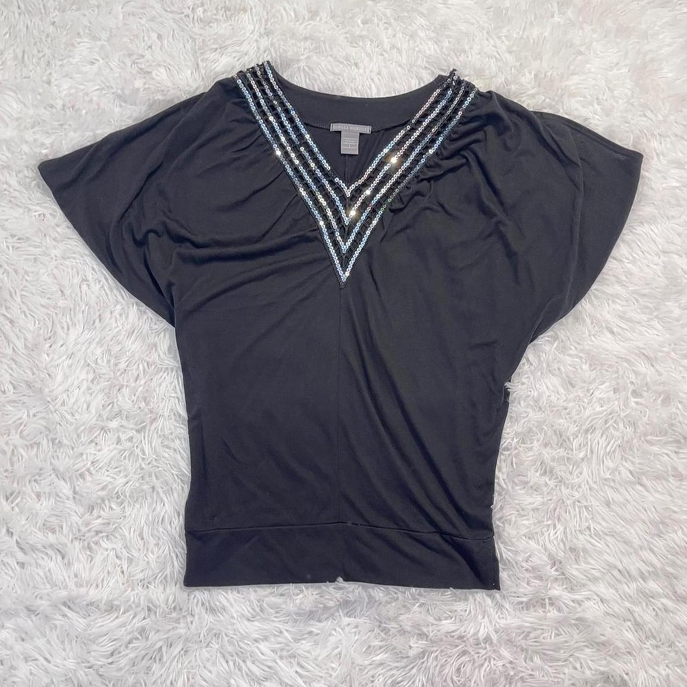 y2k black sequin bat sleeve ponco top small